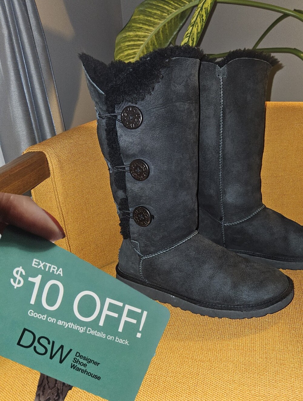 UGG Black Bailey Button Tall Sheepkin Boot F19010J & A $10 DSW Coupon